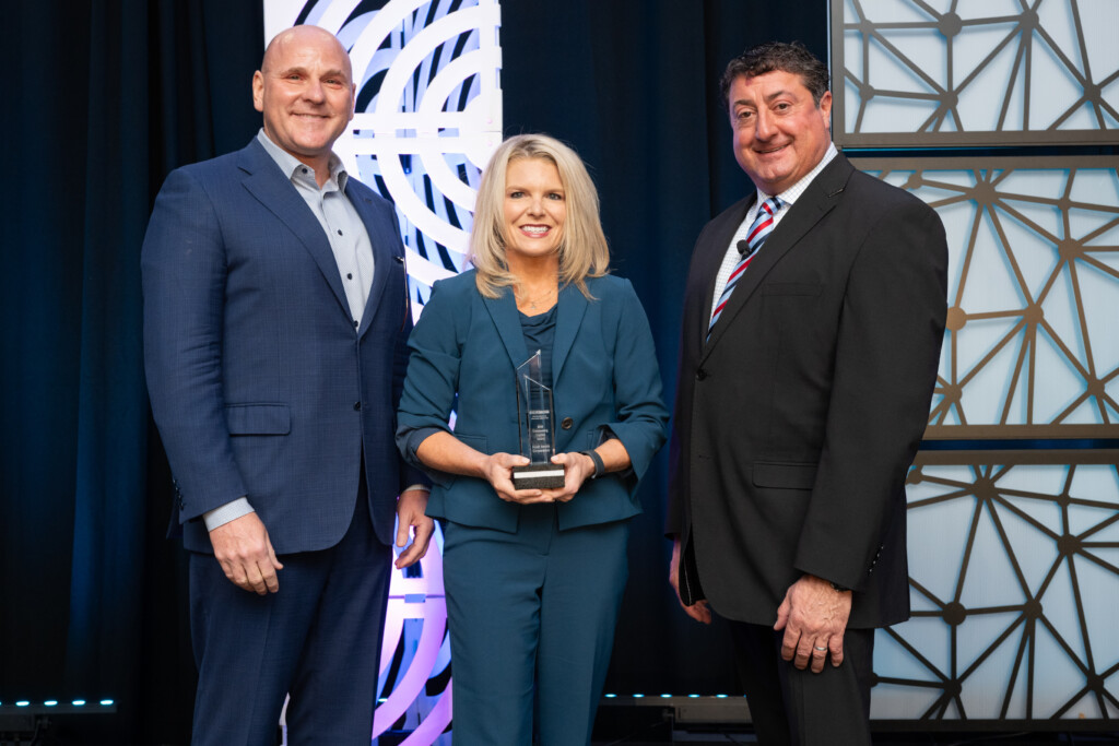 Jennifer Pack with Hyatt accepting the Outstanding Captive Award with Kevin Yousif and Dan Towle at the CICA 2026 Distinguished Service Award